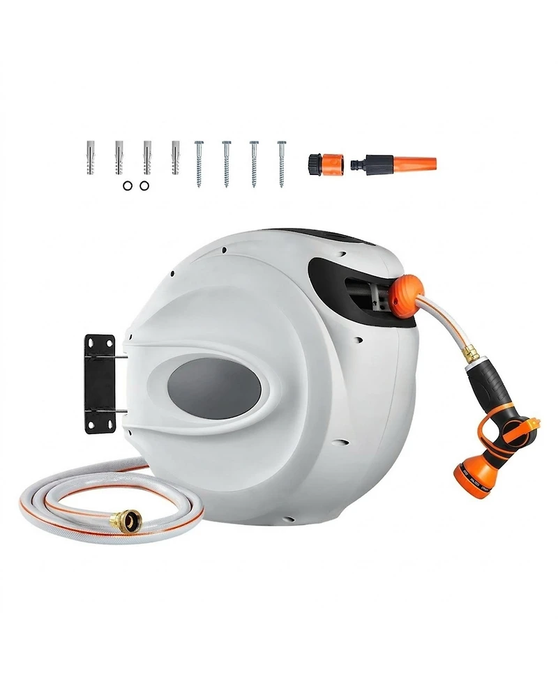 Sugift Wall-Mounted Retractable Hose Reel 130 ft x 1/2in with 9-Pattern Nozzle