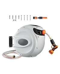 Sugift Wall-Mounted Retractable Hose Reel 130 ft x 1/2in with 9-Pattern Nozzle