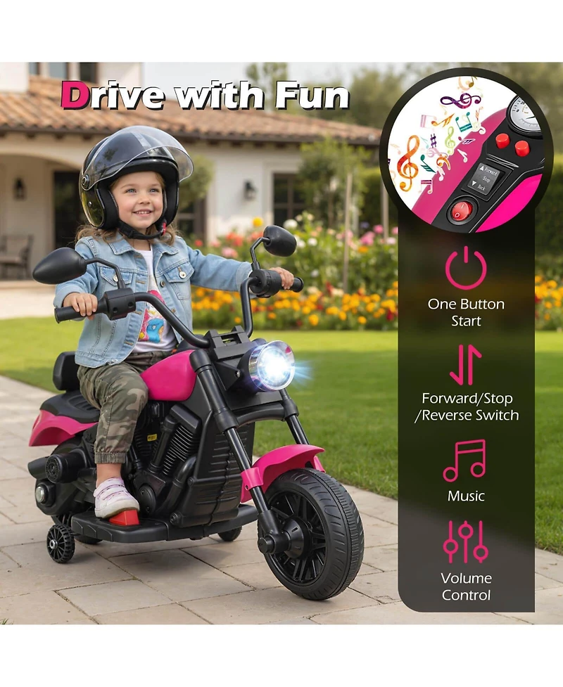 Slickblue 6V Electric Kids Motorcycle with Training Wheels, Headlight and Music