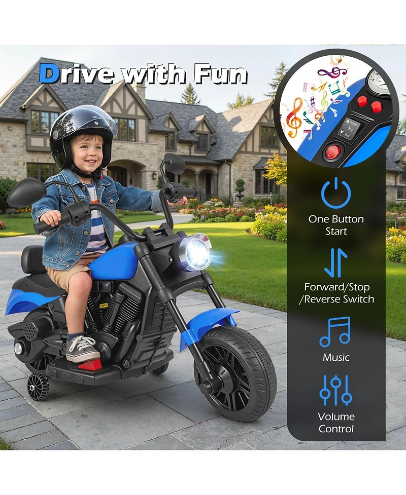 Slickblue 6V Electric Kids Motorcycle with Training Wheels, Headlight and Music