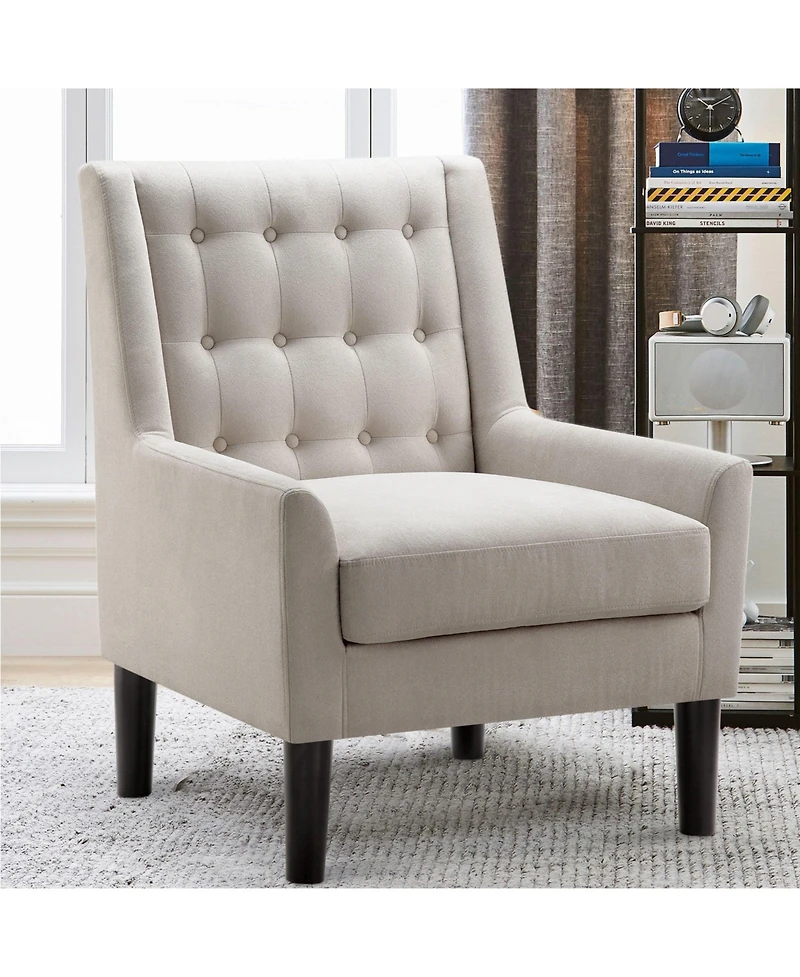 Boyel Living Velvet Button-Tufted Accent Chair with Ergonomic Back and Solid Wood Legs