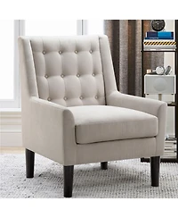 Boyel Living Velvet Button-Tufted Accent Chair with Ergonomic Back and Solid Wood Legs