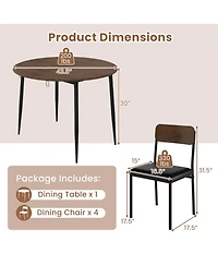 Gouun 5-Piece Round Drop Leaf Dining Table Set with 4 Upholstered Chairs