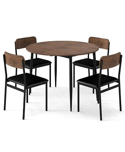 Gouun 5-Piece Round Drop Leaf Dining Table Set with 4 Upholstered Chairs