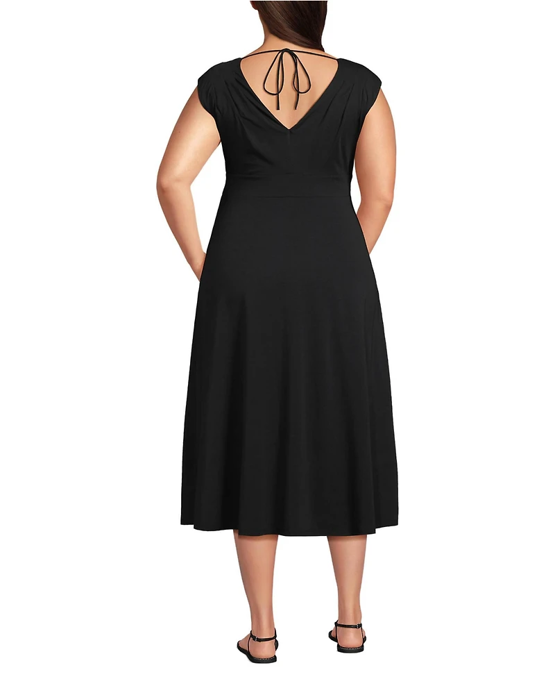 Lands' End Plus Cotton Modal Off the Shoulder Wrap Midi Dress