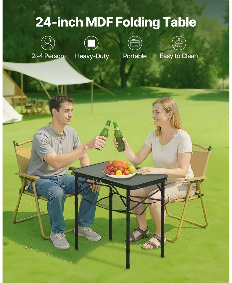 Sugift Folding Camping Table Adjustable Height Portable Aluminum Mdf Table