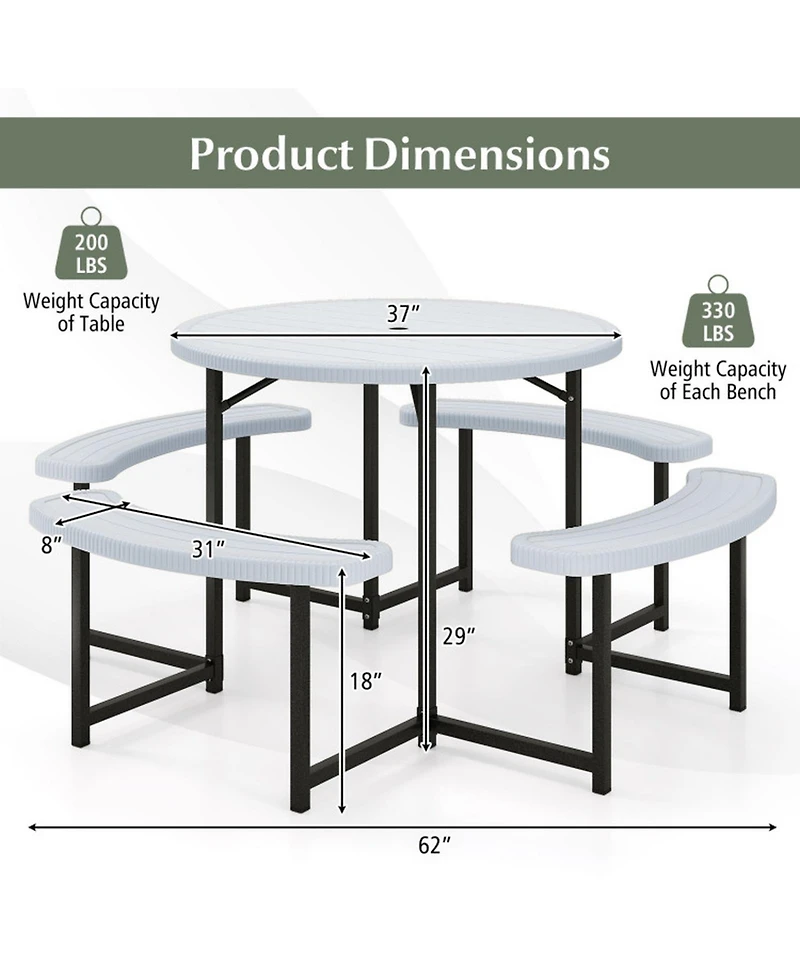Gouun Round Hdpe Picnic Table and Bench Set for 4-8 People with Umbrella Hole