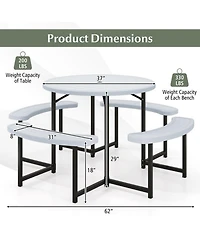 Gouun Round Hdpe Picnic Table and Bench Set for 4-8 People with Umbrella Hole