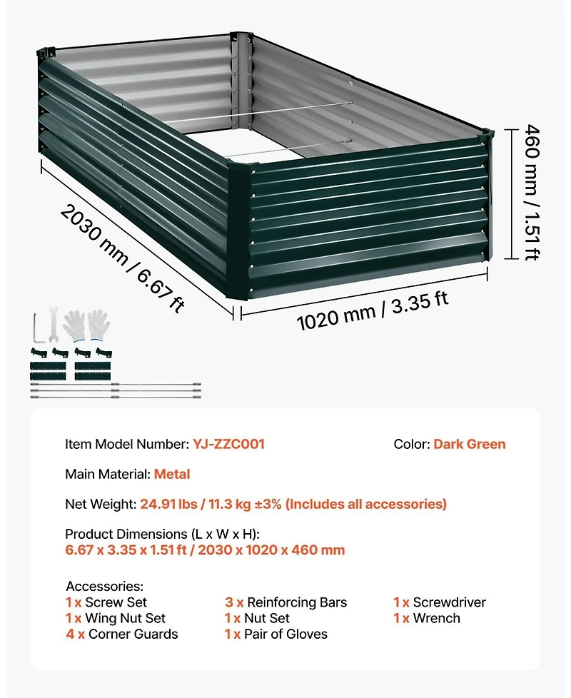 Sugift Galvanized Raised Garden Bed 6.67 x 3.35 ft Rustproof Elevated Planter Box for Vegetables