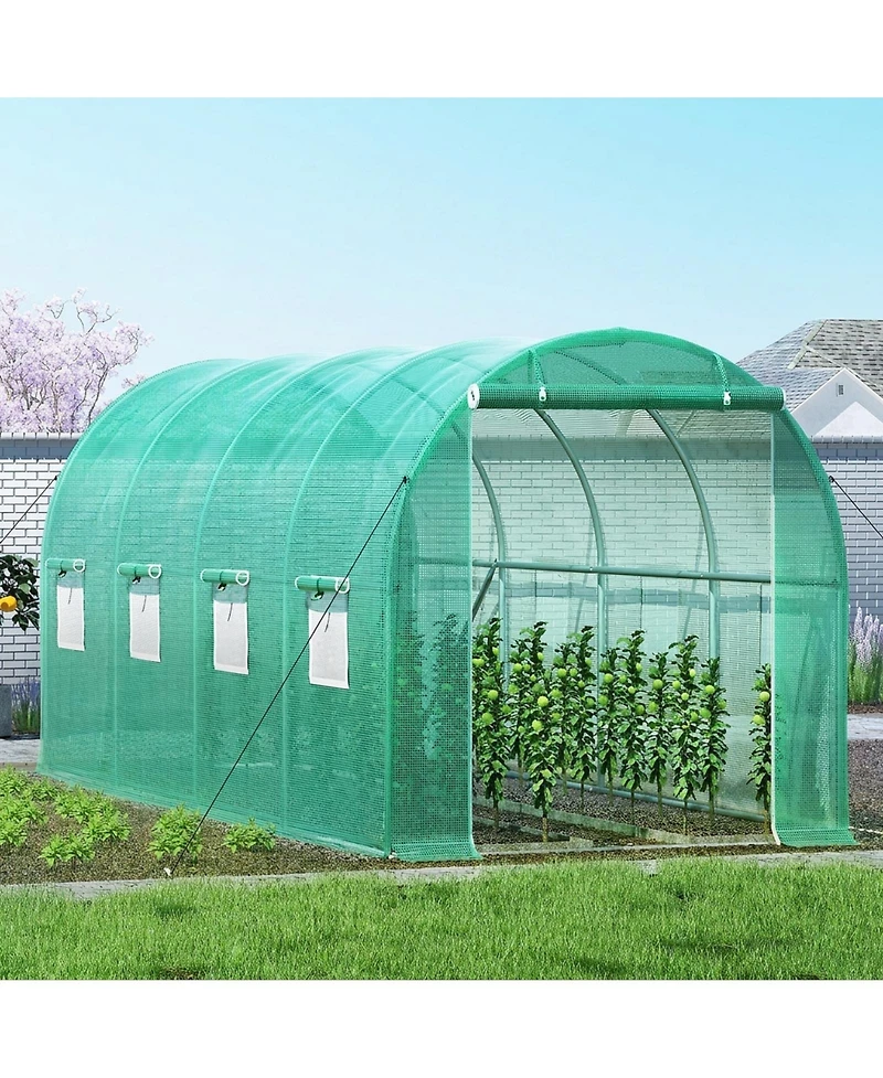 Sugift Walk-in Tunnel Greenhouse 15 x 7 x 7 ft Portable With Zippered Door and 8 Mesh Windows
