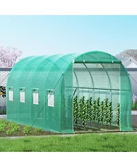 Sugift Walk-in Tunnel Greenhouse 15 x 7 x 7 ft Portable With Zippered Door and 8 Mesh Windows