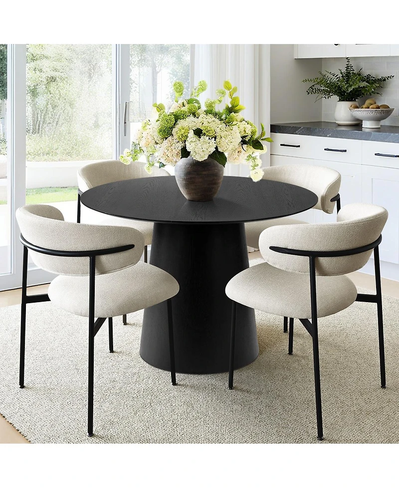 Maison Boucle Set of 2 Modern Upholstered Dining Chairs, Textured Fabric, Metal Legs