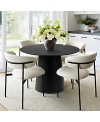 Maison Boucle Set of 2 Modern Upholstered Dining Chairs, Textured Fabric, Metal Legs