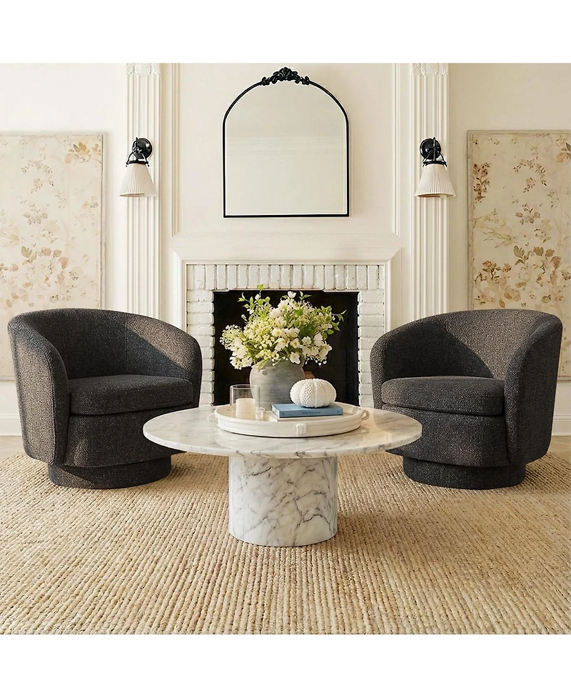 Maison Boucle 30.5 Swivel Barrel Accent Chair, Textured Fabric Round Armchair, 1 Pc