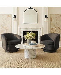 Maison Boucle 30.5 Swivel Barrel Accent Chair, Textured Fabric Round Armchair, 1 Pc