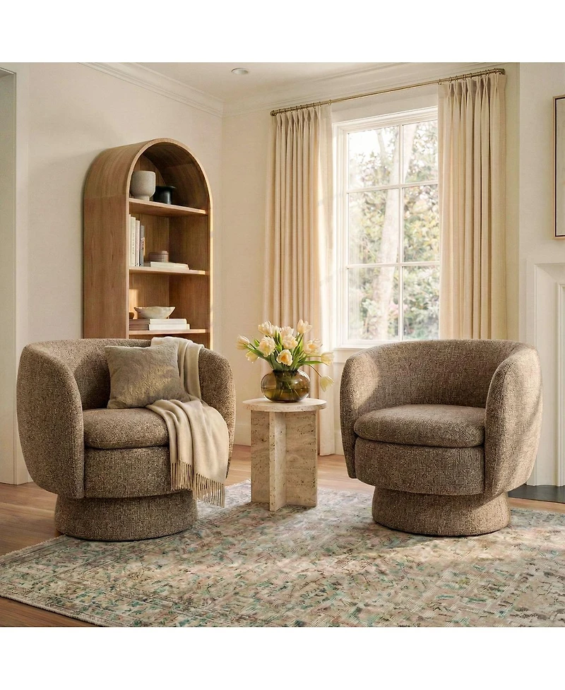Maison Boucle 31 Tweed Swivel Barrel Accent Chair, Upholstered Armchair, 1 Pc