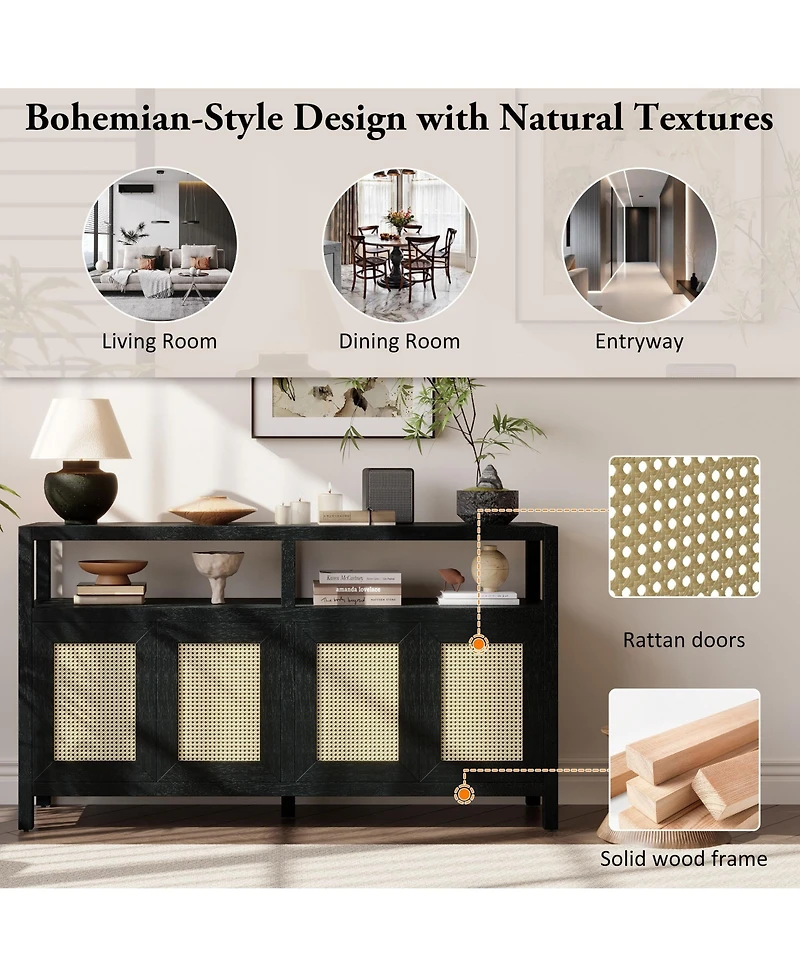 Rainsken Bohemian Rattan Sideboard Buffet Cabinet