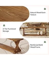 Tribesigns Solid Wood Dining Bench, Rustic Farmhouse Bench for Dining Table, 2-Tier Wooden Storage Seat