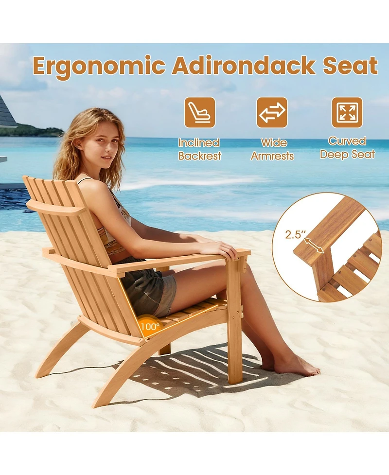 Slickblue Acacia Wood Patio Adirondack Chair with Inclined Seat and High Backrest for Porch