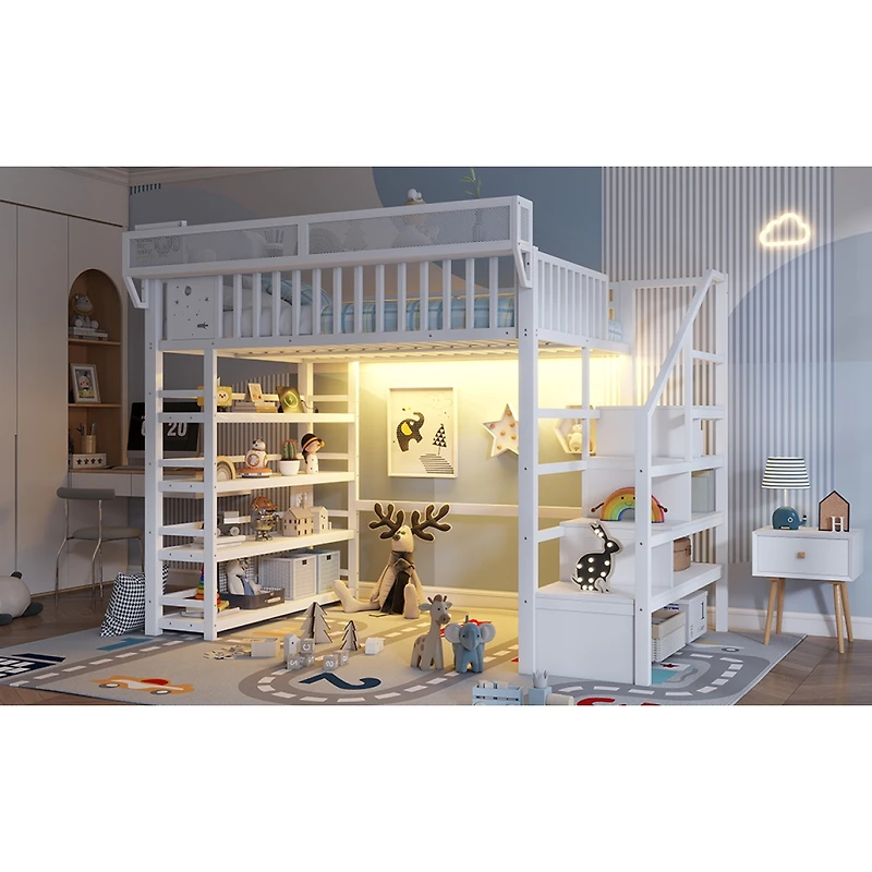 Streamdale Furniture Full Loft Bed w/ Storage and Charging Station