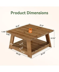 Tribesigns 31.5" Solid Wood Square Coffee Table, 2-Tier Storage Design, Sturdy Wooden Legs