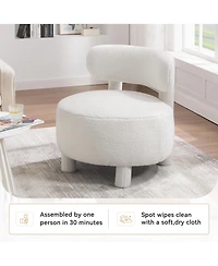 Rainsken Modern Teddy Fabric Accent Chair, Upholstered Slipper Side Chair with Curved Backrest and Solid Wood Legs for Living Room, Reading Nook