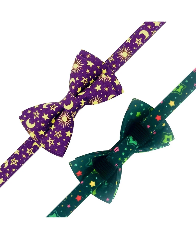 Aronkl 2 Pack Cotton Cat Collars with Bow Tie Bell Adjustable Breakaway Whale Flamingo Patterns for Spring Summer Male Female