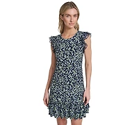 Tommy Hilfiger Women's Short Jersey with Flutter Sleeves and Bottom Shift Dress