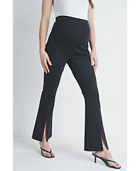 Hello Miz Maternity Over-the-Belly Flare Leg Pants with Front Slit