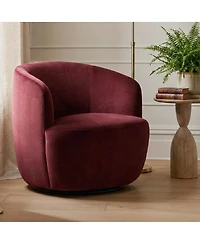 Maison Boucle Velvet Swivel Barrel Accent Chair 27 Inch Wide Upholstered 1 Piece