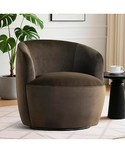 Maison Boucle Velvet Swivel Barrel Accent Chair 27 Inch Wide Upholstered 1 Piece