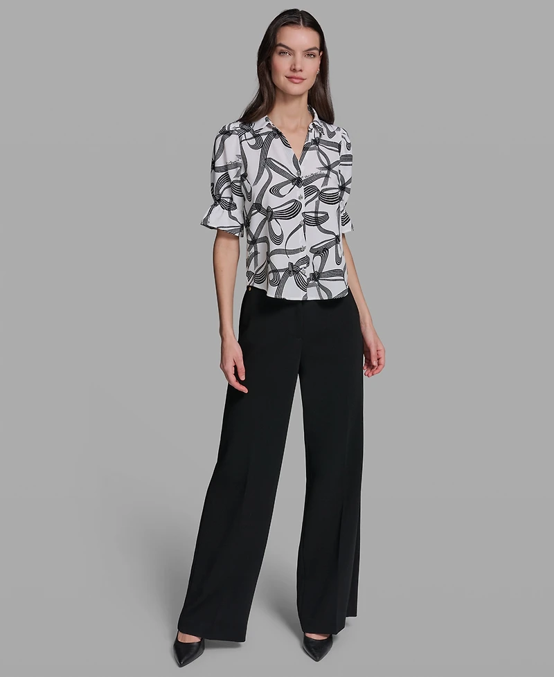 Karl Lagerfeld Paris Petite Bow Print Collared Blouse