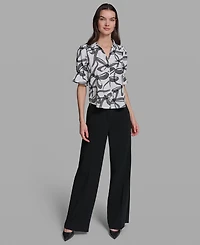 Karl Lagerfeld Paris Petite Bow Print Collared Blouse