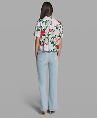 Karl Lagerfeld Paris Petite Printed Poplin Collared Camp Top