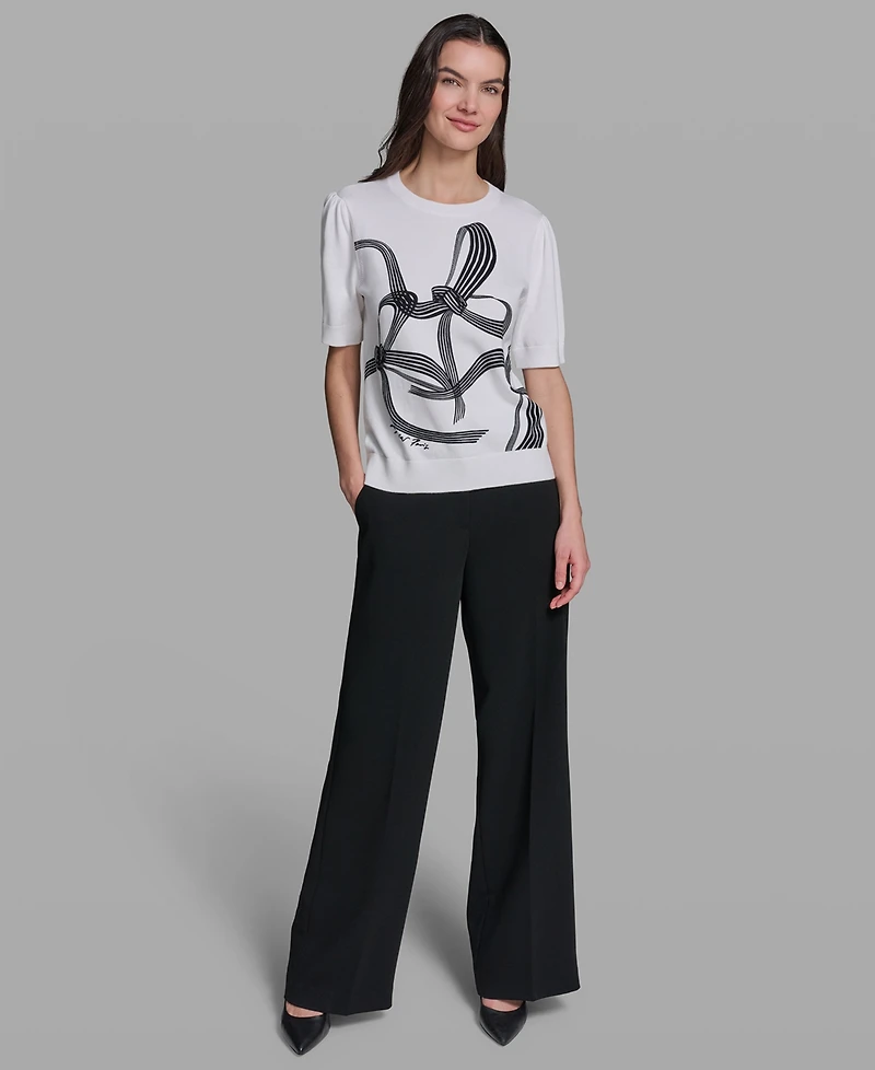 Karl Lagerfeld Paris Petite Crewneck Puff-Sleeve Sweater