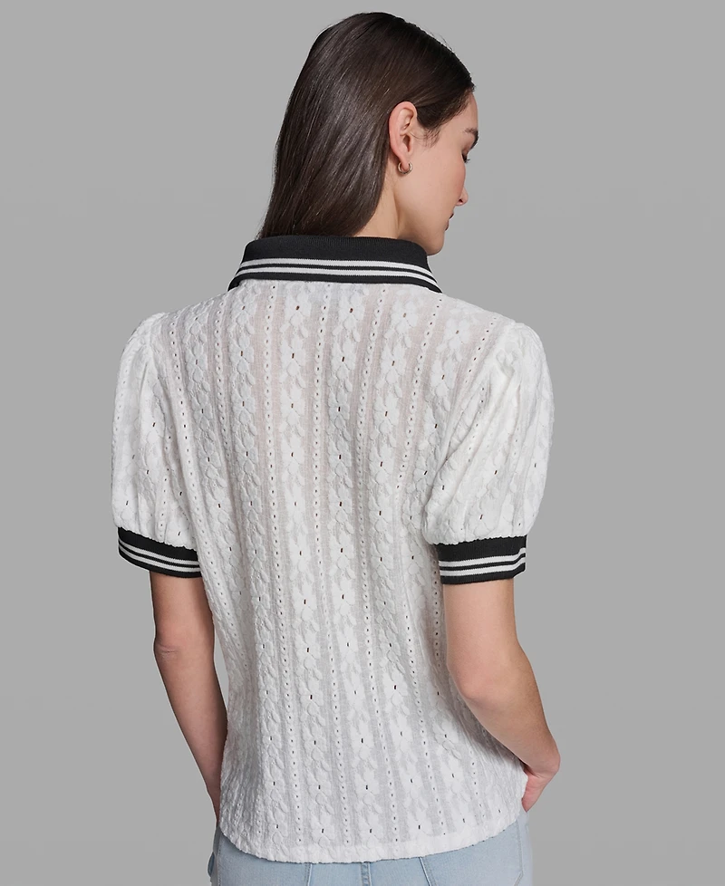 Karl Lagerfeld Paris Petite Collared Knit Polo Top