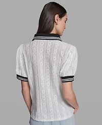 Karl Lagerfeld Paris Petite Collared Knit Polo Top