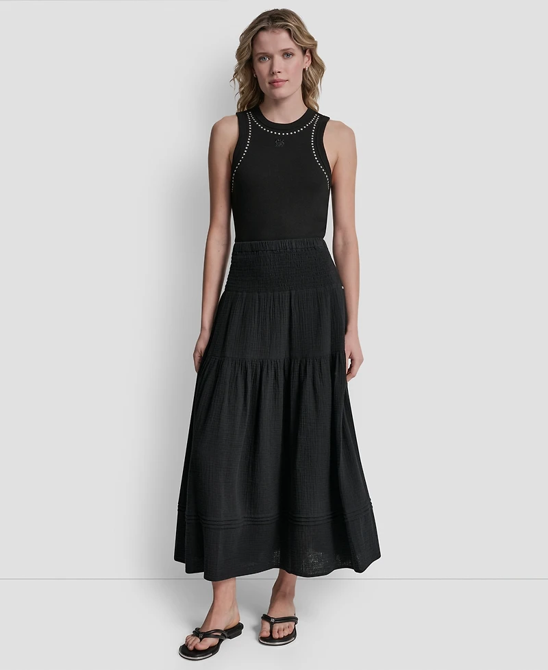 Dkny Jeans Women's Smocked-Waist Tiered Maxi Skirt