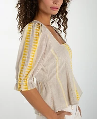 Liverpool Los Angeles Women's Square Neck Embroidered Top