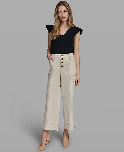 Karl Lagerfeld Paris Petite Mid-Rise Wide-Leg Pants