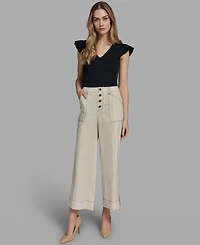 Karl Lagerfeld Paris Petite Mid-Rise Wide-Leg Pants