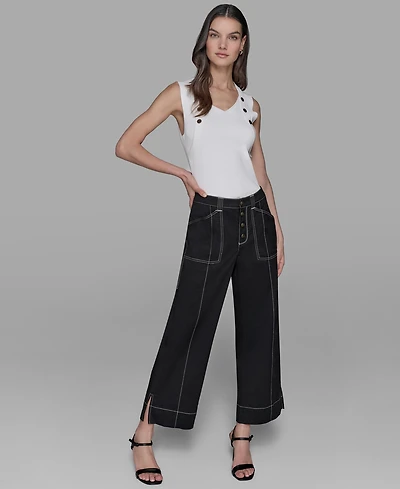 Karl Lagerfeld Paris Petite Mid-Rise Wide-Leg Pants