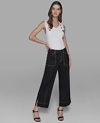 Karl Lagerfeld Paris Petite Mid-Rise Wide-Leg Pants