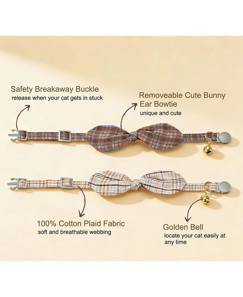 Aronkl Bowtie Cat Collar With Bell Breakaway Kitten Collars Removable Bow Cotton Stylish