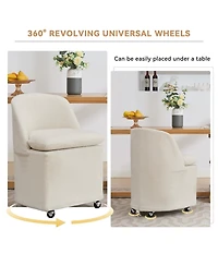 Rainsken Rolling Dining Chairs Set of 2, Chenille Upholstered Kitchen Chairs with Universal Wheels and Curved Backrest for Dining Room, Living Room