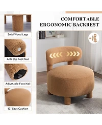 Rainsken Teddy Fabric Accent Chair, Upholstered Slipper Side Chair with Curved Backrest and Solid Wood Legs for Living Room and Reading Nook