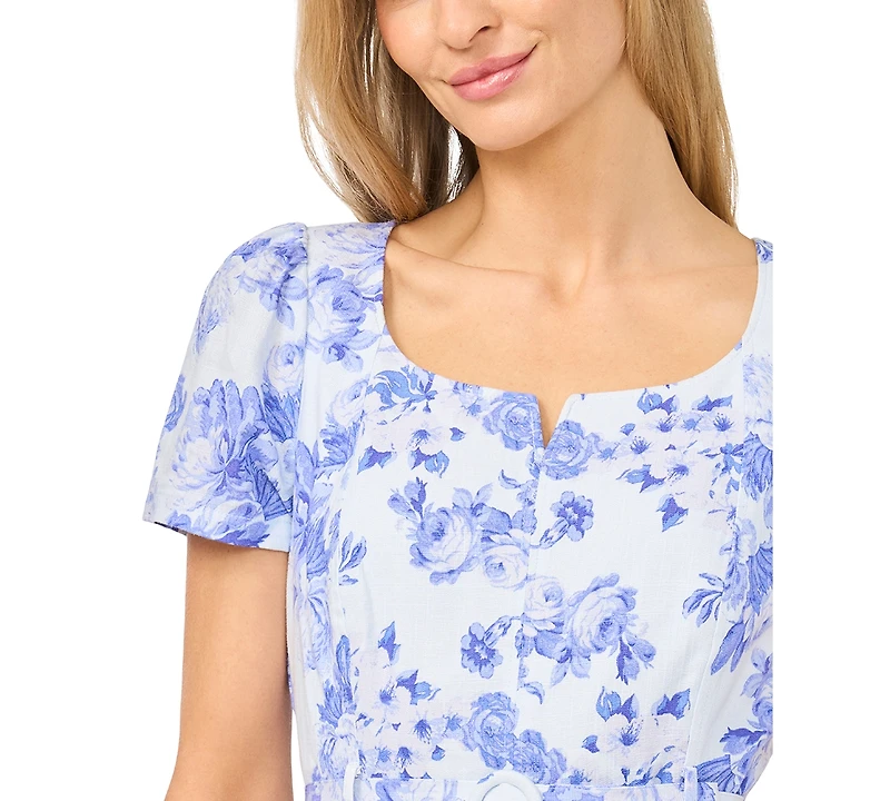CeCe Women's Short-Sleeve Square Neck Tiered Midi Dress