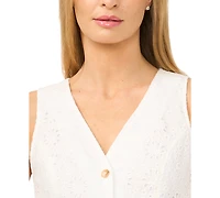 CeCe Women's V-Neck Sleeveless Button-Down Cotton Midi Dress