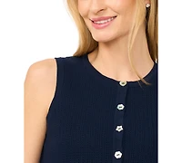 CeCe Women's Pointelle Sleeveless Button-Up Cotton Tank Top