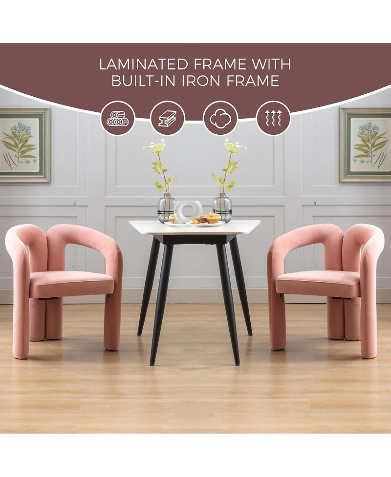 Rainsken Velvet Accent Chair Set of 2, Barrel Chairs with Curved Backrest and Elephant Feet for Living Room Decor